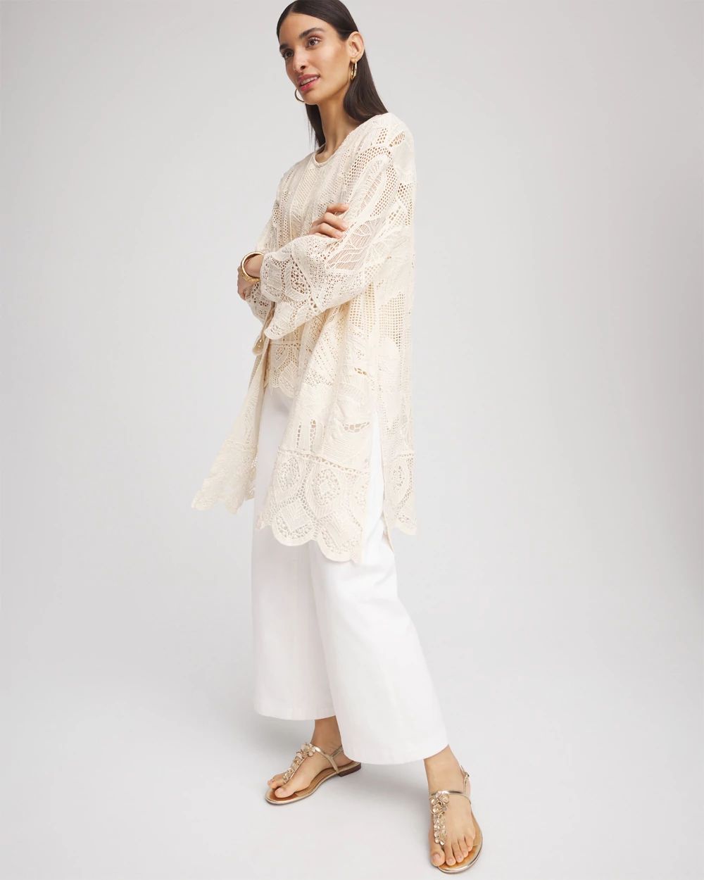 【格安saleスタート】 Long Crochet-Lace Cutwork Kimono Chico's | その他